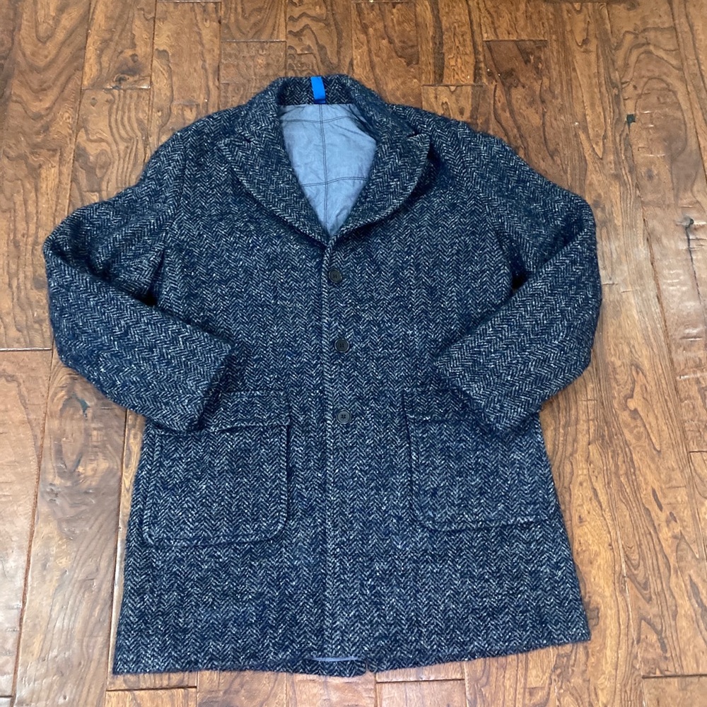 Saks Fifth Avenue Men's Wool Overcoat Size XXL 56 Gray Peacoat Made In Romania